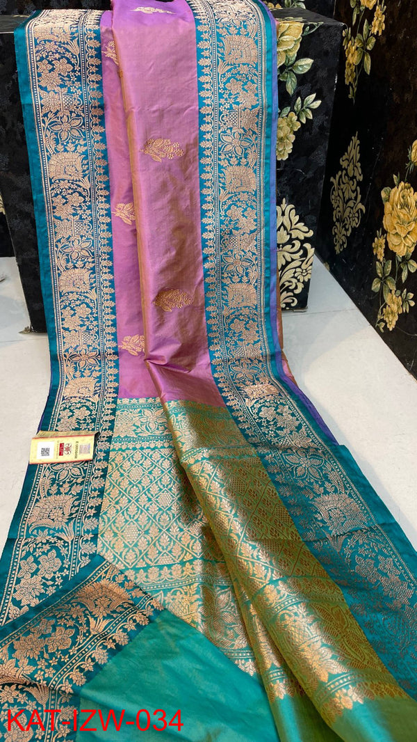 Pure Handloom Banarasi Katan Silk Saree with Antique Zari Work and silk mark certified