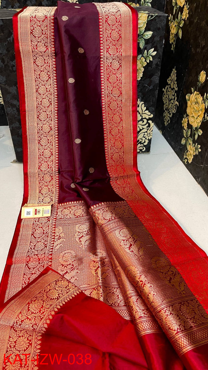 Pure Handloom Banarasi Katan Silk Saree with Antique Zari Work and silk mark certified