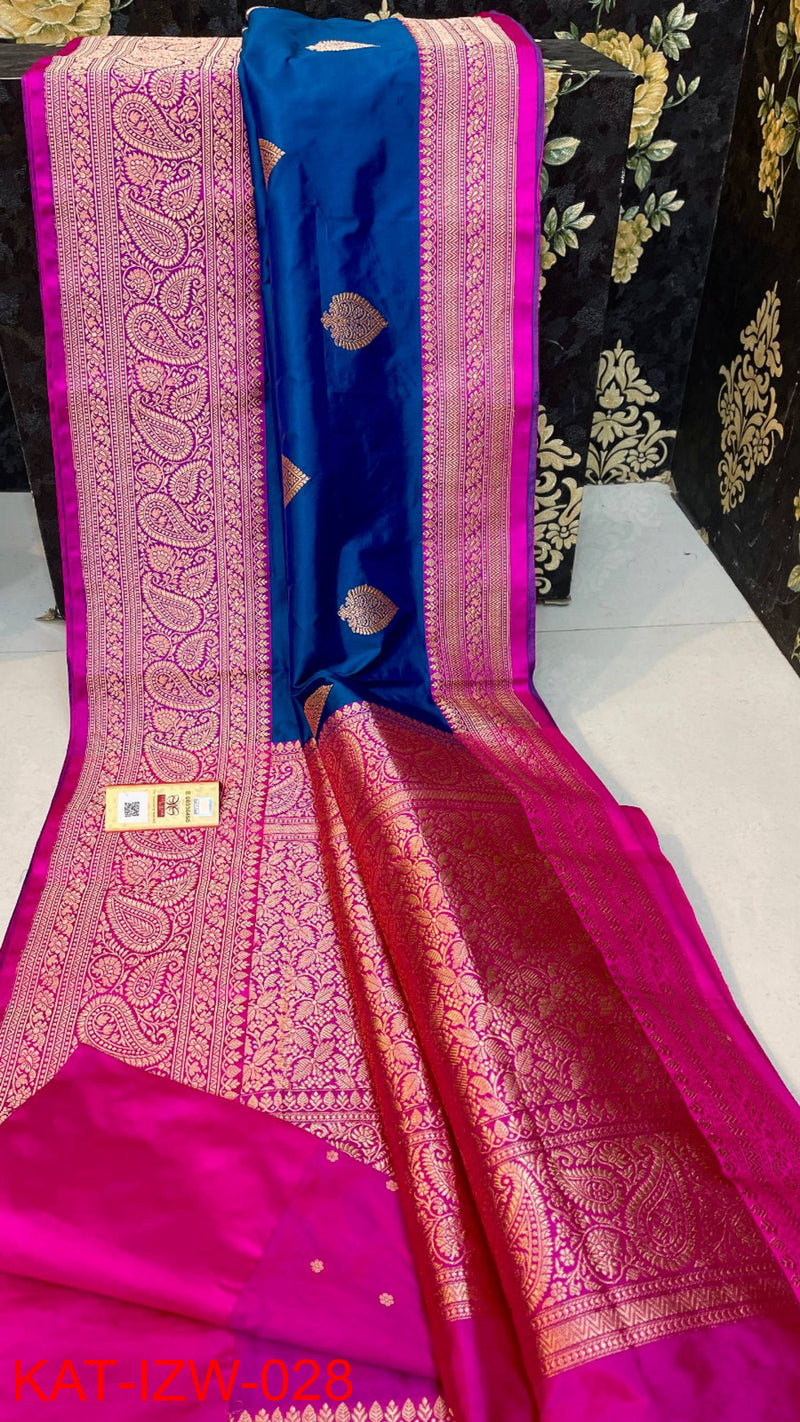 Pure Handloom Banarasi Katan Silk Saree with Antique Zari Work and silk mark certified