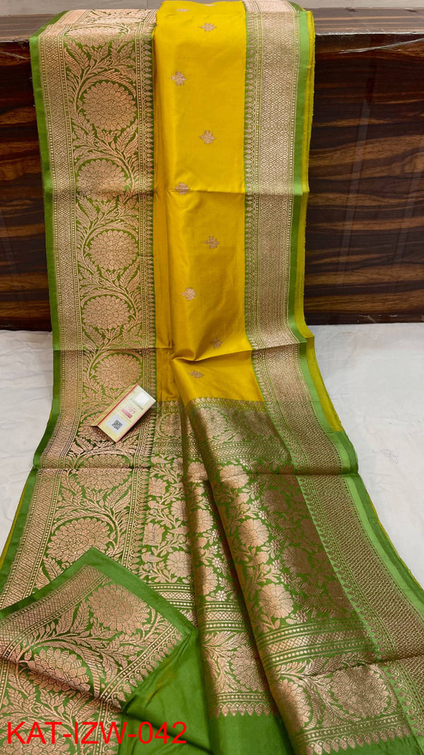 Pure Handloom Banarasi Katan Silk Saree with Antique Zari Work and silk mark certified