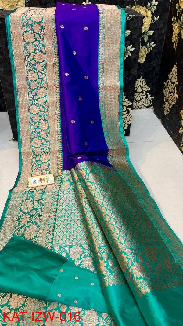 Pure Handloom Banarasi Katan Silk Saree with Antique Zari Work and silk mark certified