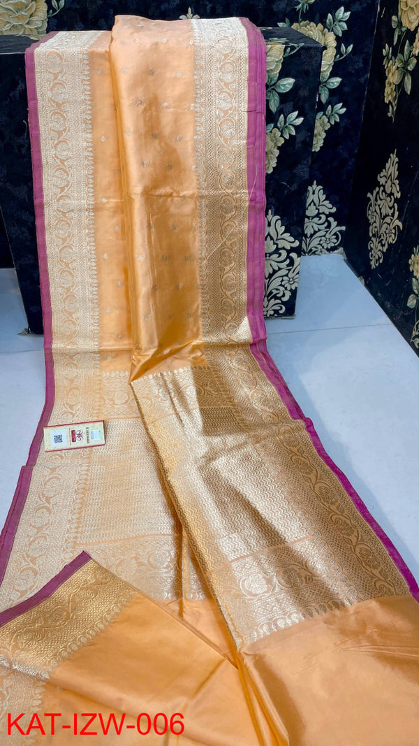 Pure Handloom Banarasi Katan Silk Saree with Antique Zari Work and silk mark certified