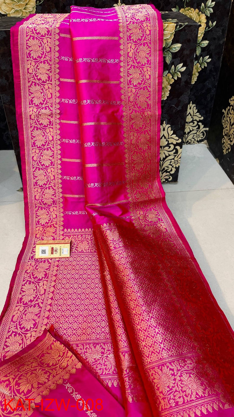 Pure Handloom Banarasi Katan Silk Saree with Antique Zari Work and silk mark certified