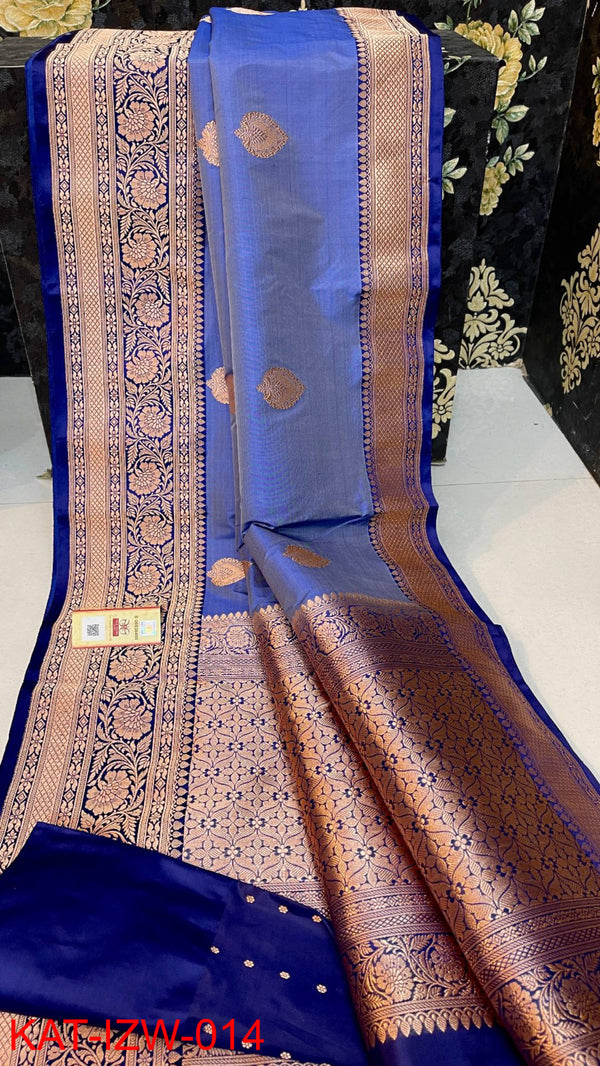 Pure Handloom Banarasi Katan Silk Saree with Antique Zari Work and silk mark certified