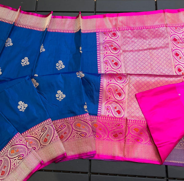 Pure Handloom Banarasi Katan Silk Meenakri Work Saree with Antique Zari Work and silk mark certified