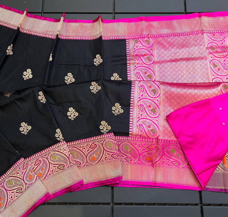 Pure Handloom Banarasi Katan Silk Meenakri Work Saree with Antique Zari Work and silk mark certified