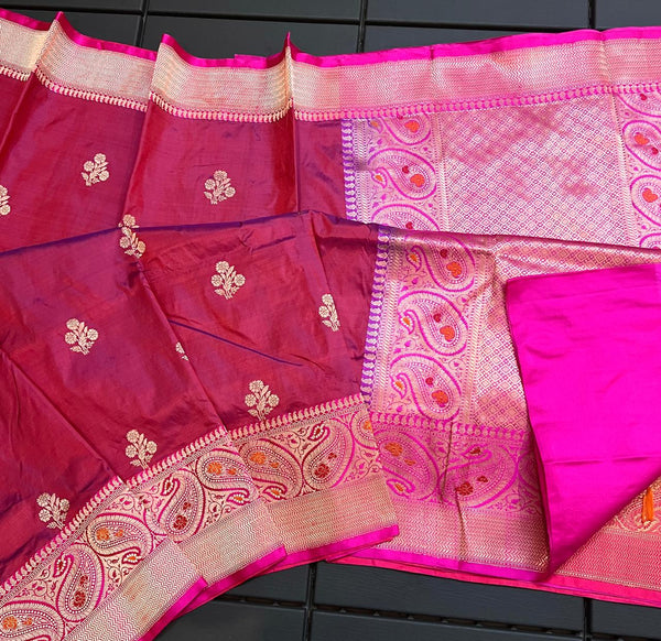 Pure Handloom Banarasi Katan Silk Meenakri Work Saree with Antique Zari Work and silk mark certified