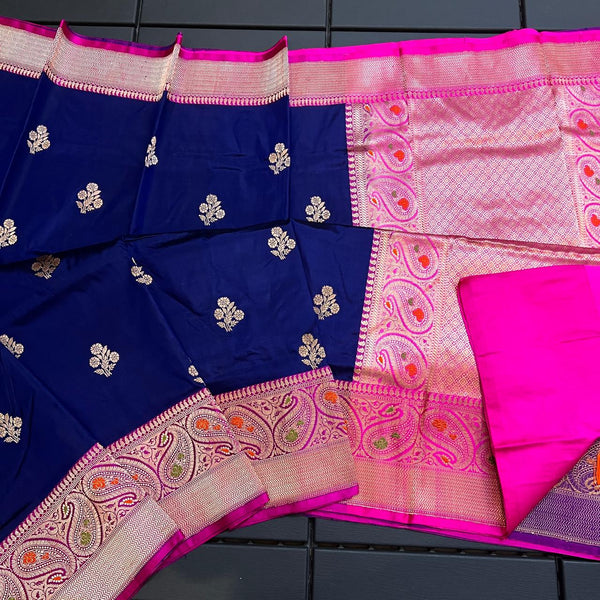 Pure Handloom Banarasi Katan Silk Meenakri Work Saree with Antique Zari Work and silk mark certified