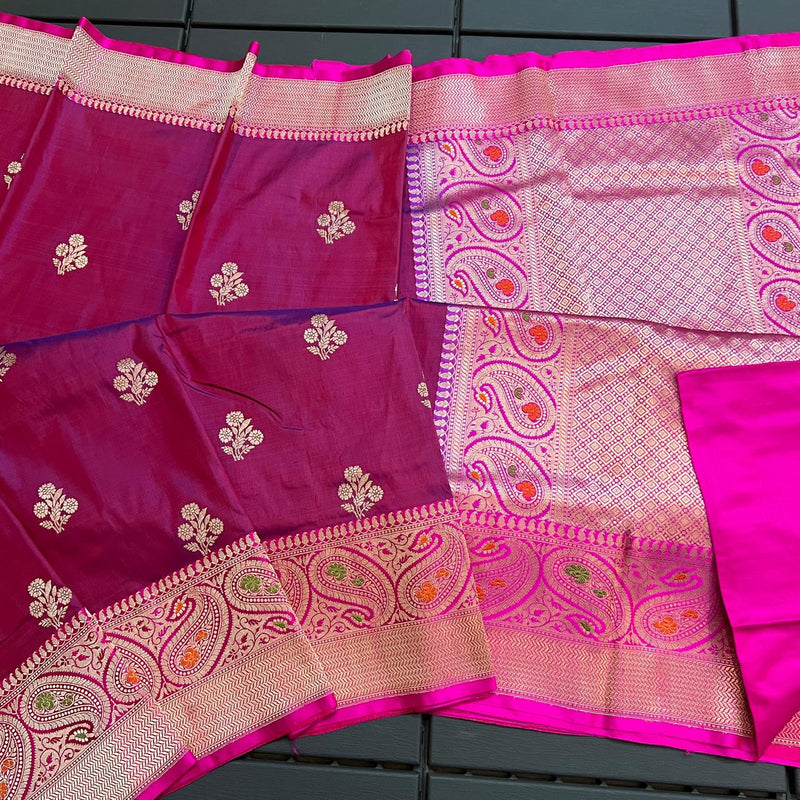 Pure Handloom Banarasi Katan Silk Meenakri Work Saree with Antique Zari Work and silk mark certified