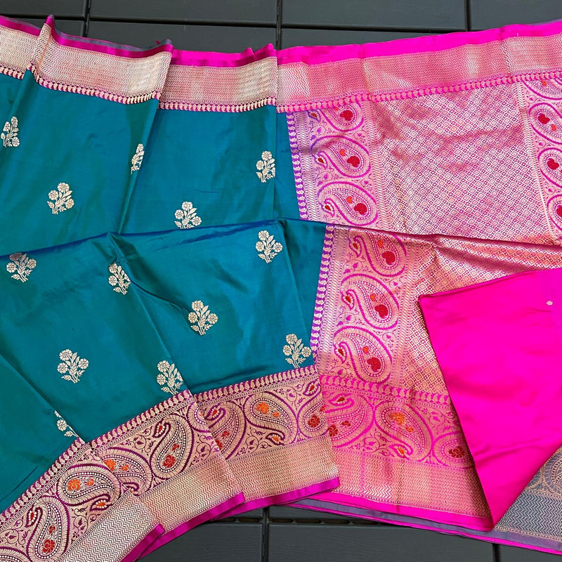 Pure Handloom Banarasi Katan Silk Meenakri Work Saree with Antique Zari Work and silk mark certified