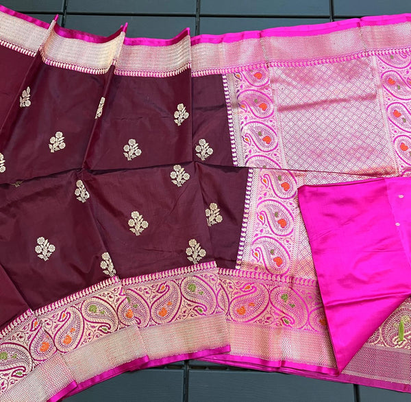 Pure Handloom Banarasi Katan Silk Meenakri Work Saree with Antique Zari Work and silk mark certified