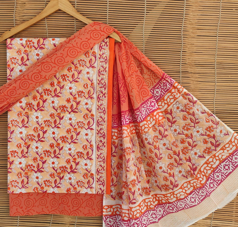 Pure Cotton Hand Block Printed Unstitched Suit set