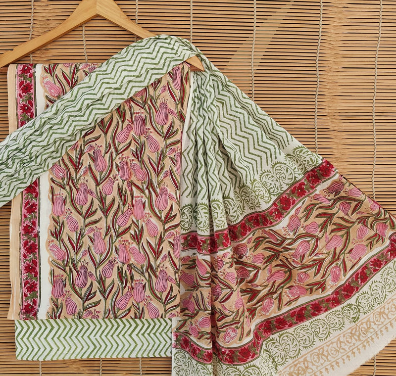 Pure Cotton Hand Block Printed Unstitched Suit set