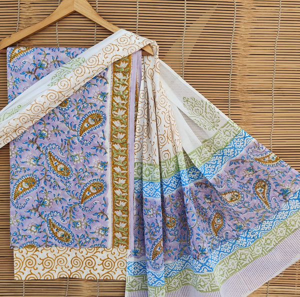 Pure Cotton Hand Block Printed Unstitched Suit set