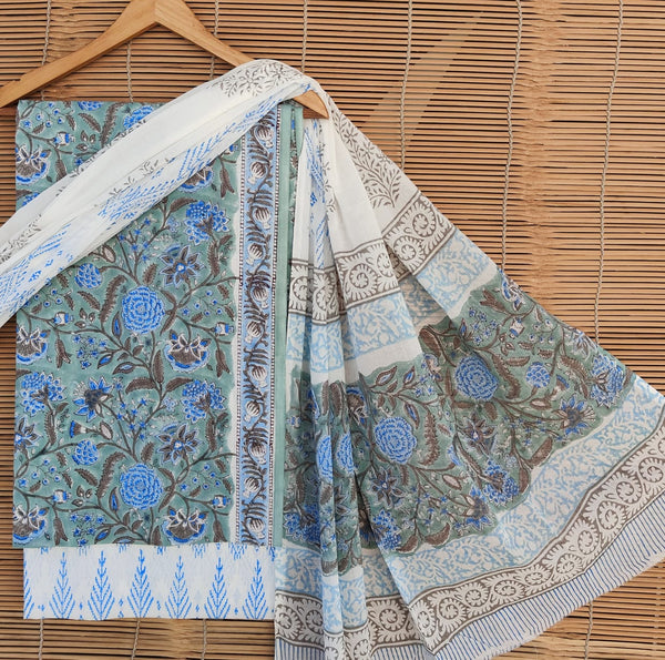 Pure Cotton Hand Block Printed Unstitched Suit set