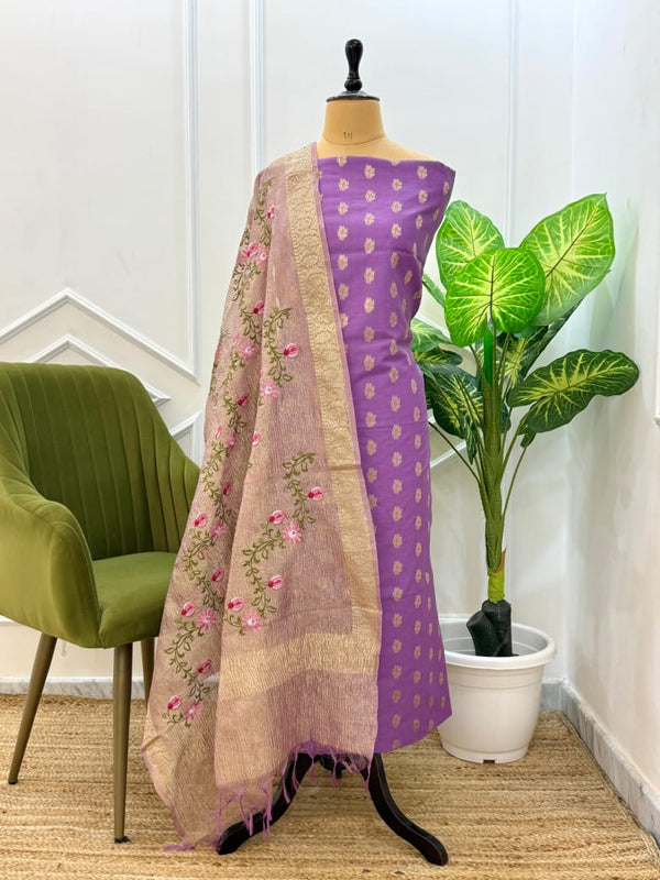 Banarasi Unstitched Suit with Tissue Silk Dupatta with embroidery work