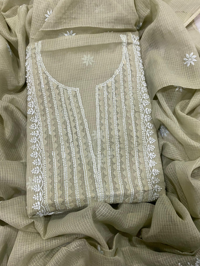 Chikankari Hand Work 2pc Unstitched Suit in Kota doria Fabric