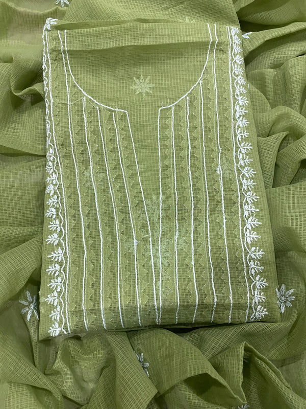 Chikankari Hand Work 2pc Unstitched Suit in Kota doria Fabric