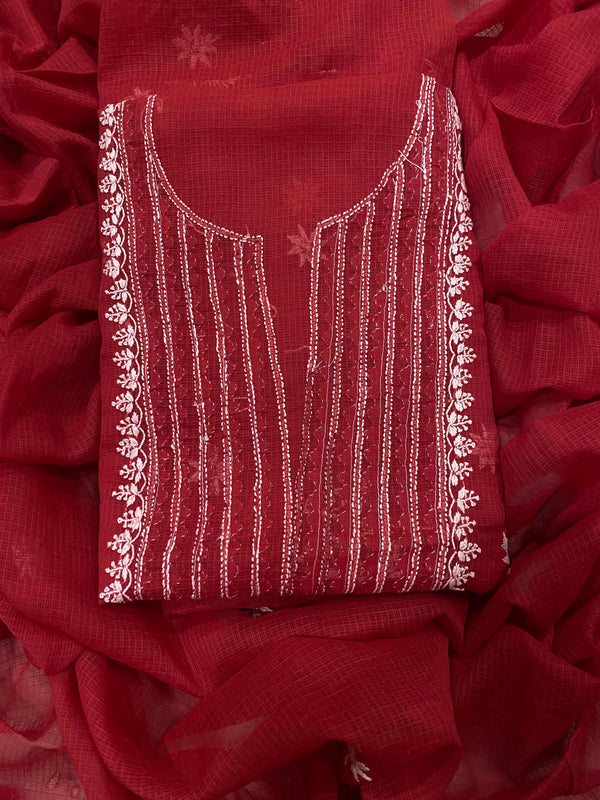 Chikankari Hand Work 2pc Unstitched Suit in Kota doria Fabric