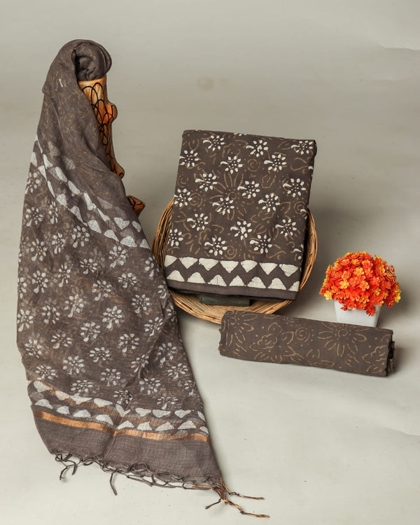 Pure Cotton Hand block print Unstitched Suit with Kota Dupatta