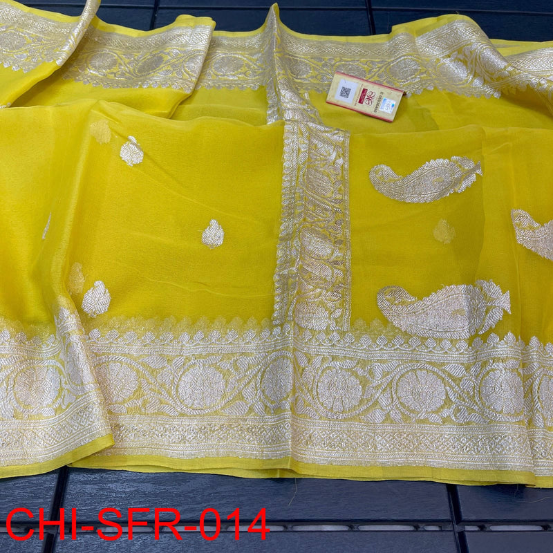 Pure Hand loom  Khaddi Chiffon Georgette Saree with Silver Zari Weaving