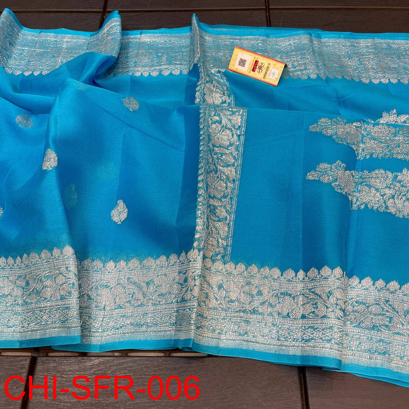 Pure Hand loom  Khaddi Chiffon Georgette Saree with Silver Zari Weaving