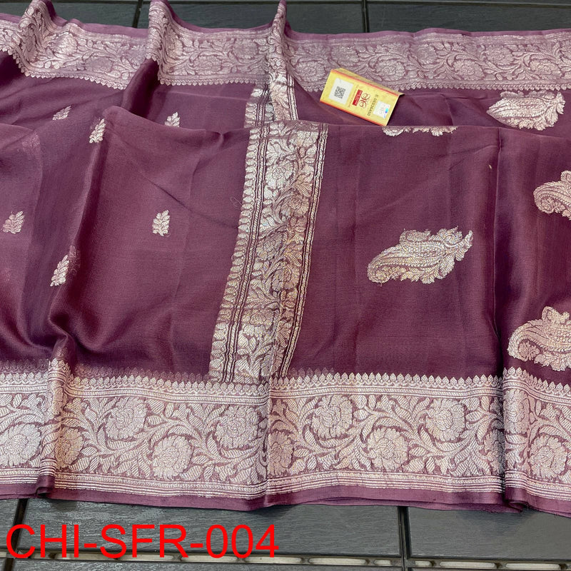 Pure Hand loom  Khaddi Chiffon Georgette Saree with Silver Zari Weaving