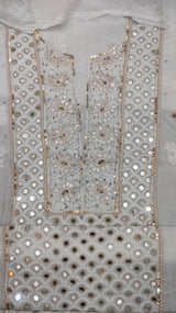 Premium Viscose Chikankari Work Unstitched Suit with Heavy pearl, moti and Gota Patti work