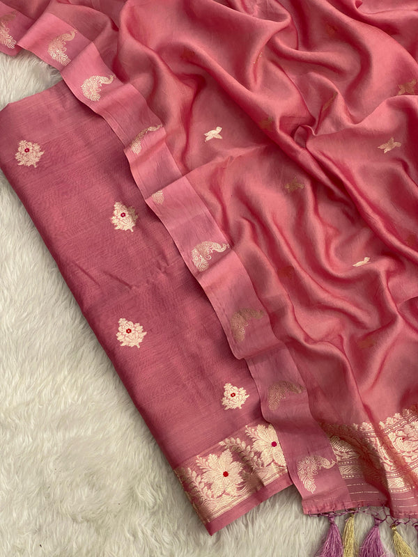 Pure Banarasi Chanderi Silk Khadwa Buti Work Unstitched Suit with Kora Silk Dupatta