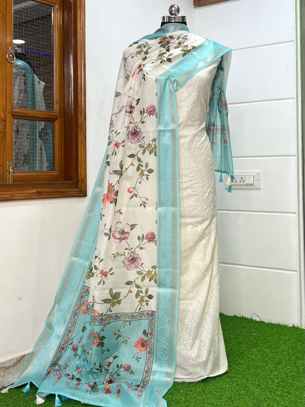 Banarasi Cotton Silk Embroidery work unstitched Suit With Digital Print Dupatta