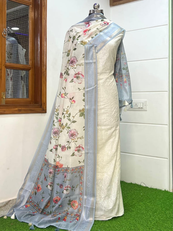 Banarasi Cotton Silk Embroidery work unstitched Suit With Digital Print Dupatta