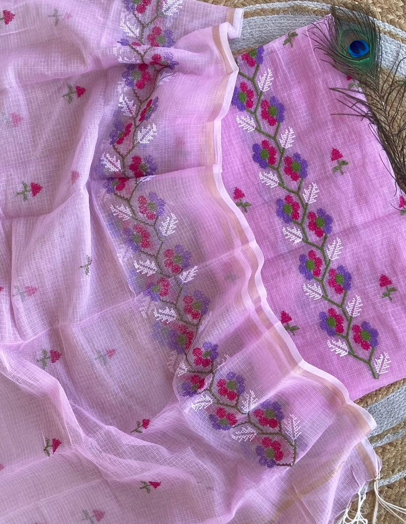 Pure Kota Doriya Embroidered Unstitched Suit With Dupatta