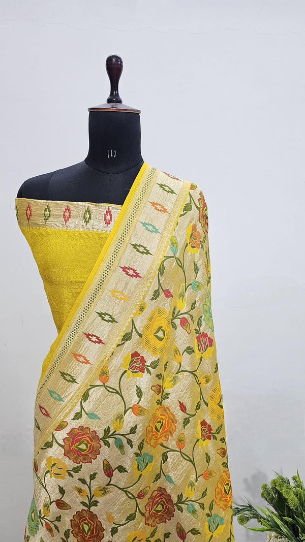 Pure Banarasi Handloom Tussar Silk Saree With Beautiful Paitheni and Zari Work