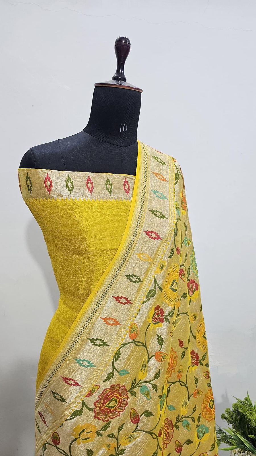 Pure Banarasi Handloom Tussar Silk Saree With Beautiful Paitheni and Zari Work