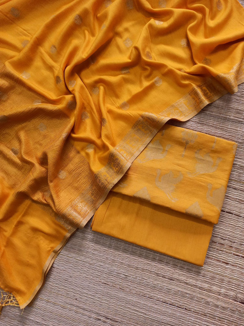 Pure Munga Silk Handloom weaved Unstitched Suit