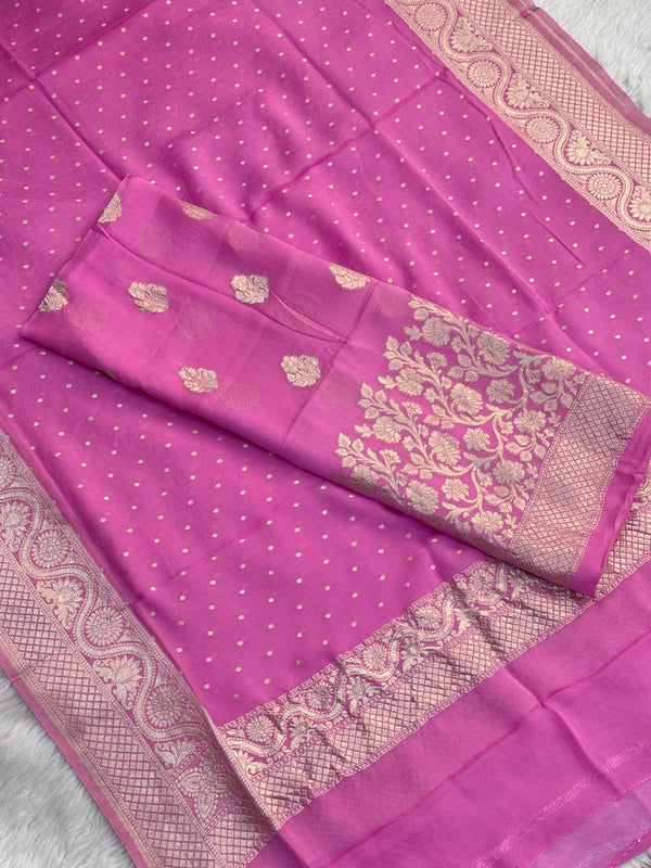 Pure Banarasi Khaddi Georgette Silk Weaved Unstitched Suit With Khaddi Georgette Silk Weaved Dupatta.