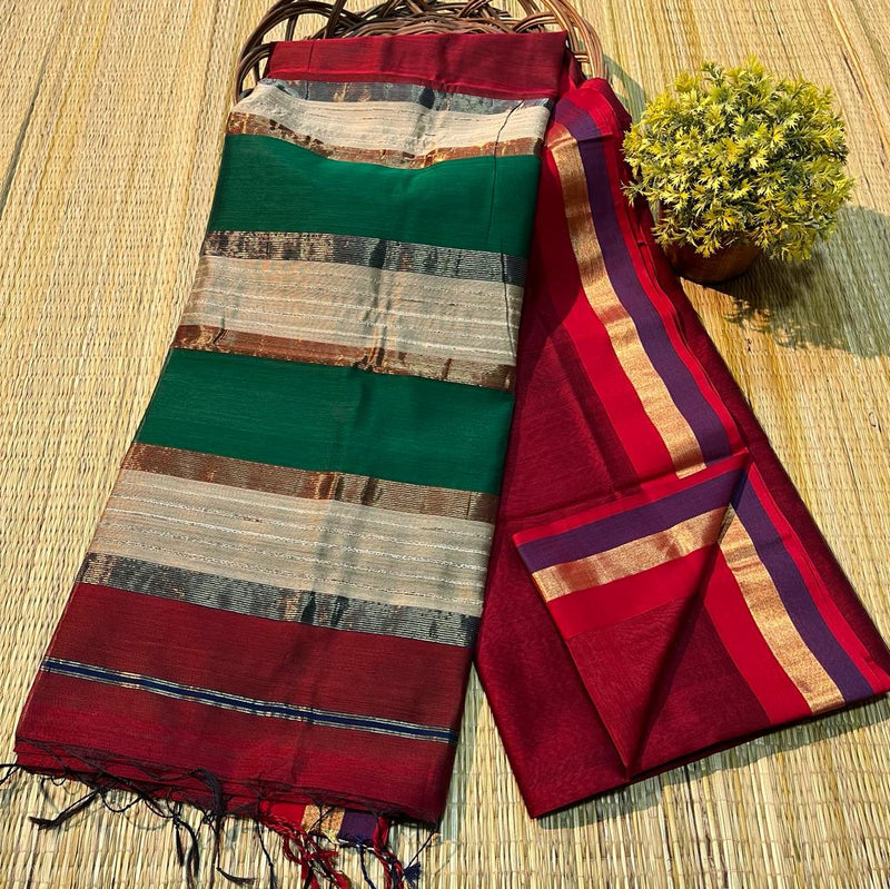 Handloom Maheshwari Silk Saree With Blouse.