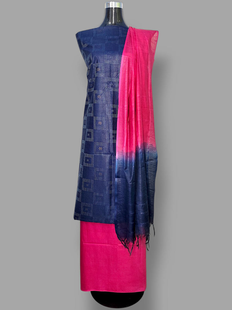 Cotton Silk Self Weaving Unstitched Suit .