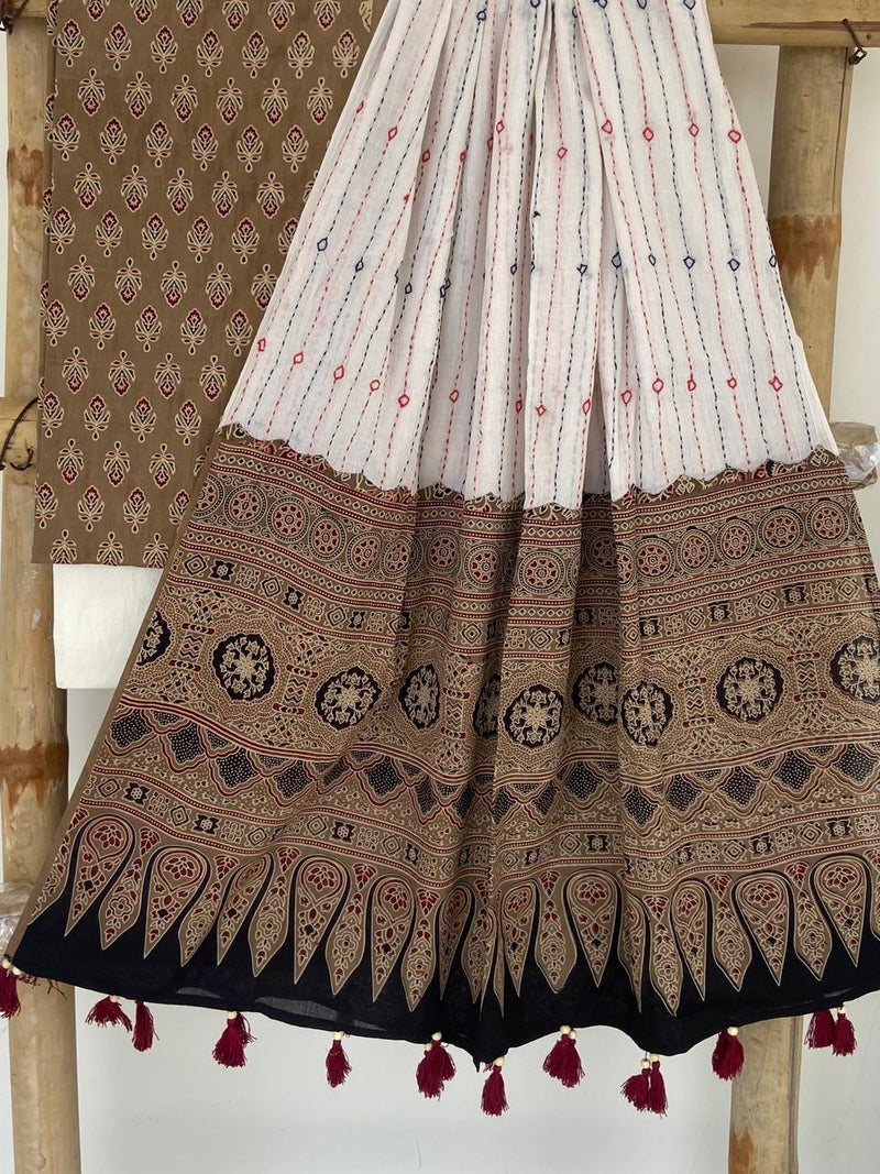 Pure Cotton Azrakh Print Unstitched suit With Azrakh Print Dupatta.