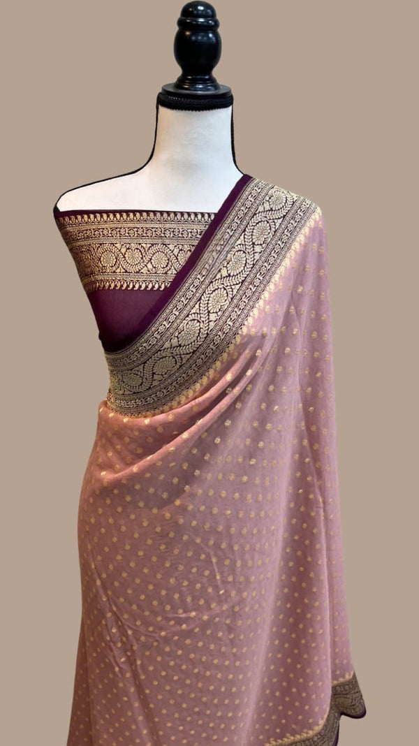 Pure Banarasi Handloom Khaddi Georgette Silk Saree .