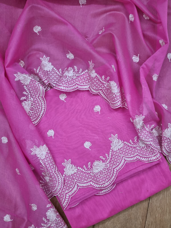 Pure Banarasi Chanderi Silk Daman Work Unstitched Suit.