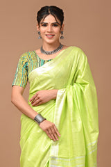 Hand Block Print Linen Saree with Blouse .