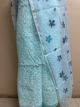 Pure Cotton Chikankari Work Unstitched Suit With Hand Print Kota Doriya Dupatta.