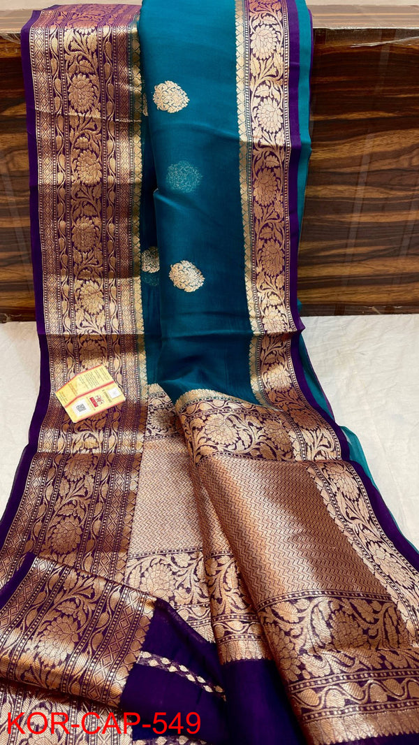 Pure Banarasi Kora Organza Silk Handwoven Zari Work Saree With Silk Mark Certificate ( Length- 6.3 Meter )