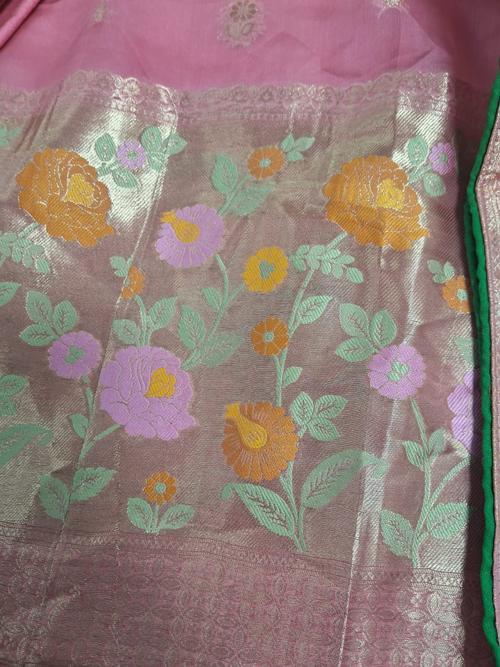 Pure Banarasi Handloom Organza Paithani Weaved Unstitched Suit With Banarsi Handloom Organza Paithani Border Dupatta