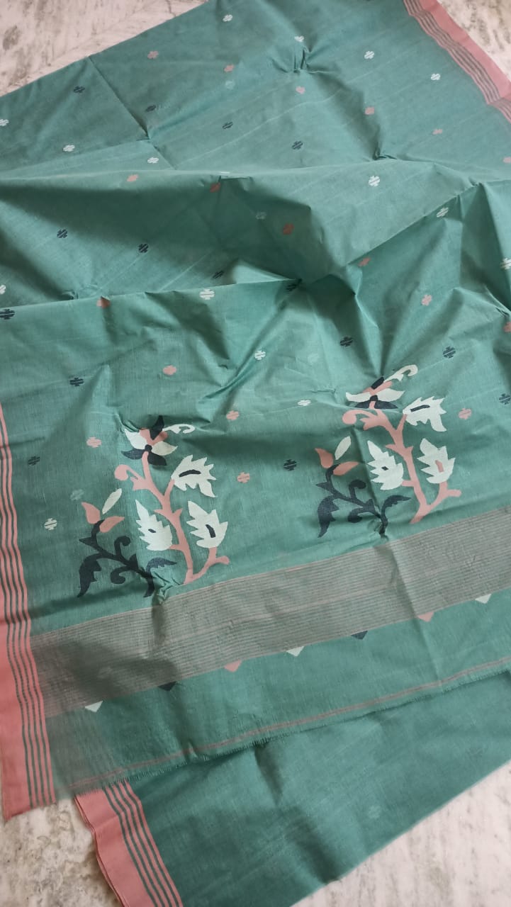 Pure Cotton 100 Count jamdani Saree Without Blouse . ( Length- 6.3 meter )