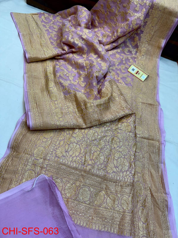 Pure Banarasi Handloom Khaddi Georgette Silk Saree With Beautiful Antique Zari Work