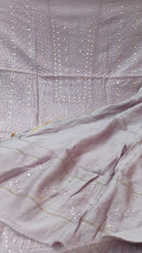 Pure Chanderi Silk 70grm Chikankari And Mukaish Work Unstitched Suit .