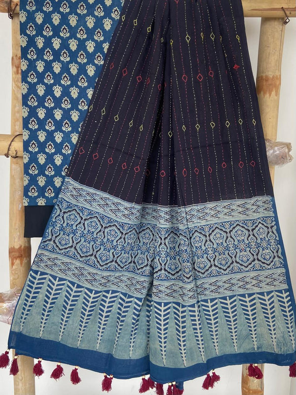 Pure Cotton Azrakh Print Unstitched suit With Azrakh Print Dupatta.