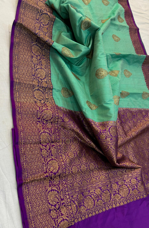 Handwoven Pure Banarasi Tussar Silk Saree With Antique Zari WorK.